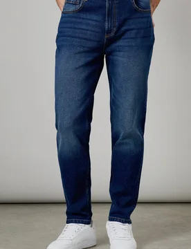 Men's Dark Wash Stretch Tapered Fit Jeans in Dark Blue Size: 30S - Dark Blue - Size: 30S - Burton - FashionsVida