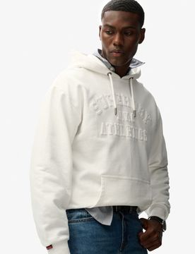 Superdry Herren Athletic Übergroßer Hoodie mit Prägung White - Größe: Xxl