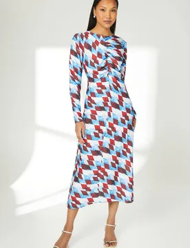 Women's Geo Print Ruched Front Midi Dress Size: 16 - Multicolor - Size: 16 - Debenhams - FashionsVida