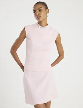 Womens Top Pink Sleeveless Diamante Collar Bow Back - Size 14 Uk - River Island - FashionsVida