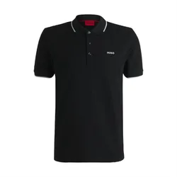 Hugo Mens Printed Logo Polo Shirt In Black - Size Medium