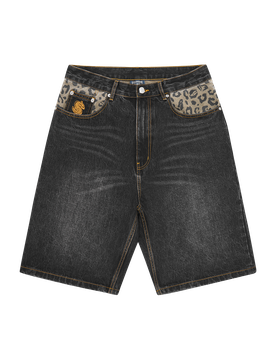 Leopard Print Panel Astro Denim Shorts