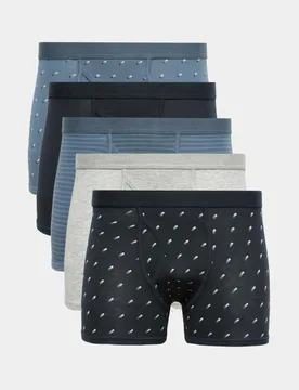 Pack Cotton Stretch Geo Print Trunks Blue Mix male - M&S - FashionsVida