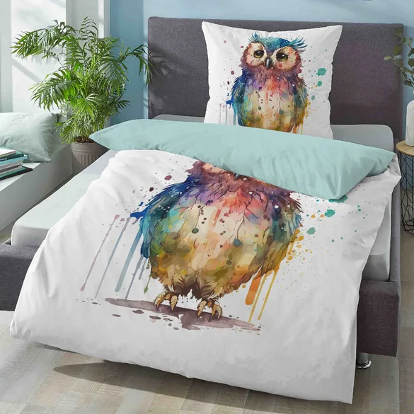 Linon-Bettwäsche EULE bunt, 135x200 cm + 80x80 cm - Biberna - FashionsVida