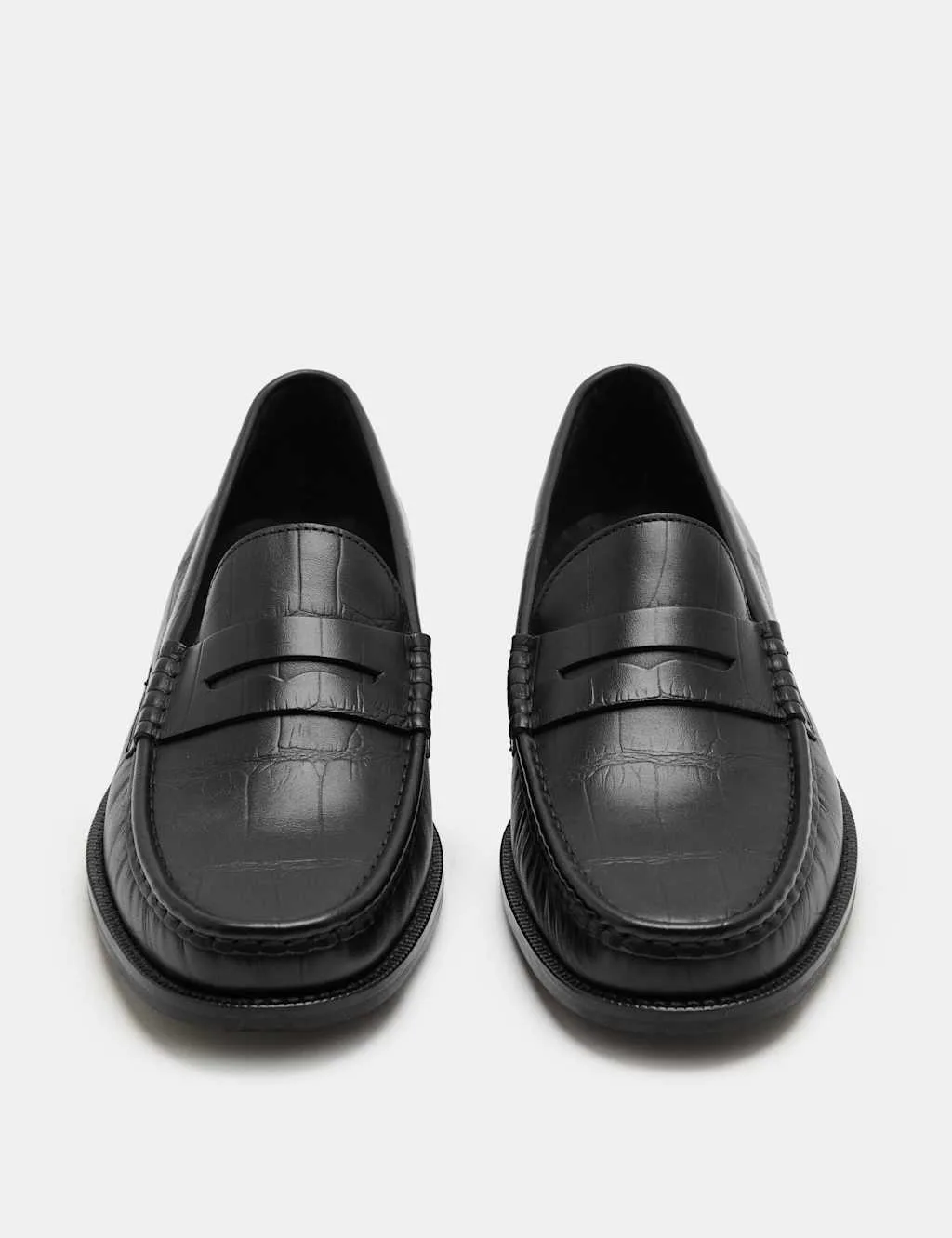 Embossed Leather Loafers Black male - M&S - FashionsVida