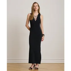 Vestido largo de punto con lazada