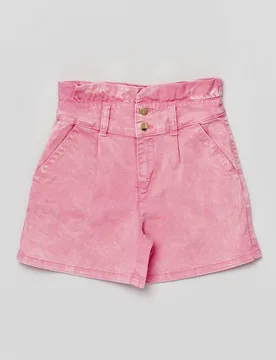 Short in denim di cotone stretch rosa a vita alta con lavaggio bleach 10-14 anni - Liujo - FashionsVida
