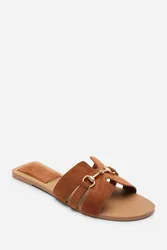 Women's Dorina Embellished Wide Fit Suede Slide On Sandals in Tan Size: 7-Wide Fit - Tan - Size: 7-Wide Fit