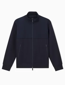 Giubbino Exchange blu in cotone stretch con parte superiore e colletto in tessuto tecnico - Armani - FashionsVida