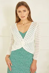 Women's Ivory Crochet Cotton Twisted Bolero Top Size: Large - Ivory - Size: L
