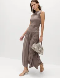 Jersey Sleeveless Draped Midaxi Dress Neutral female