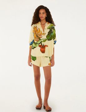 All-Over Print Linen-Blend Shorts with Elastic Drawstring Waist