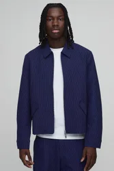 Herren Nadelstreifen Kastiger Schnitt Maßgeschneiderte Koordinierte Jacke Navy Größe Small