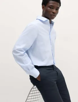 Regular Fit Luxury Cotton Striped Shirt Blue Mix male - M&S SARTORIAL - FashionsVida