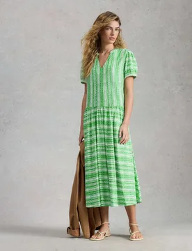 Cotton Blend Printed Midi Waisted Dress Green Mix female - White stuff - FashionsVida