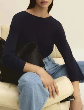 T-shirt girocollo blu con maniche a tre quarti in jersey di viscosa stretch - Emme Marella - FashionsVida
