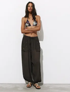Beaded Sarouel Trousers (Size: ) - Pull&bear - FashionsVida
