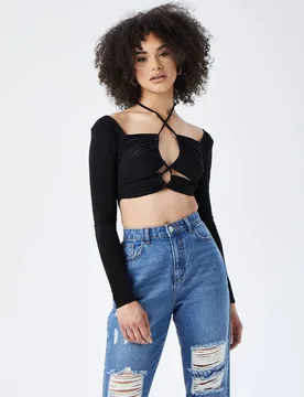 Women's Cut Out Strappy Top in Black Size: 10 - Black - Size: 10 - Urban Bliss - FashionsVida