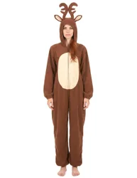 Rentier-Damenkostüm Jumpsuit Weihnachten braun-beige