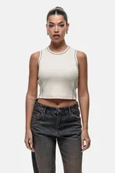 Womens Cream Stitch Detail Cropped Vest Top - Size X-Small