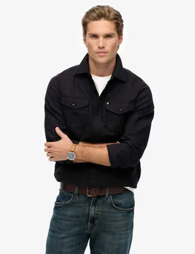 Cotton Rich Relaxed Fit Overshirt with Linen Black male - Superdry & Co - FashionsVida