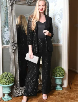 Women's Black Sequin Blazer With Pockets Size: 16 - Black - Size: 16 - Yumi - FashionsVida