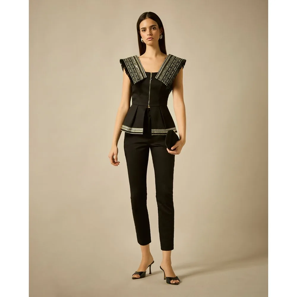 Top con peplum y solapas bordadas - Sonia Peña - FashionsVida