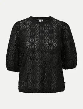 Kurzarmshirt mit Lochmuster Schwarz L - Q/S designed by - FashionsVida