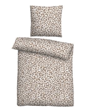Baumwoll Seersucker Bettwäsche Leo taupe, 1x 155x220 cm + 1x 80x80 cm