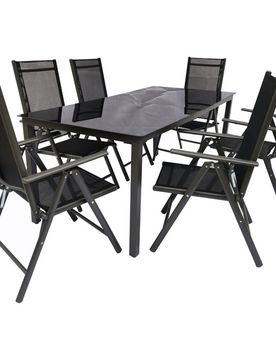 Tlg. Sitzgruppe: 190 x 90 cm Tisch + 6 Stühle