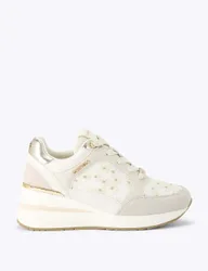Mesh Floral Metallic Lace Up Wedge Trainers White female