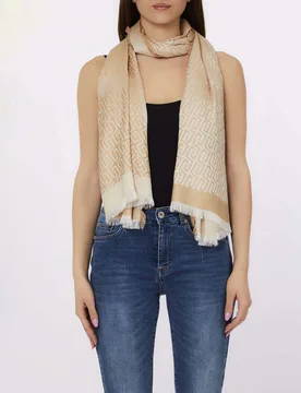 Sciarpa Liu Jo Accessories beige in viscosa con motivo logo jacquard e bordo sfrangiato - Liujo - FashionsVida