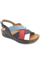 Women's Strappy Buckled Leather Sandals in Navy Size: 6 - Navy - Size: 6