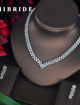 HIBRIDE Charm Luxury Round CZ Jewelry Sets For Women White Gold Color Necklace Earrings Bijoux Set parure bijoux femme N-591 - Aliexpress - FashionsVida