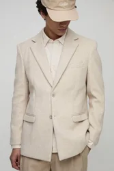 Herren Relaxed Fit Melton Einreihiger Blazer Ecru Größe 40