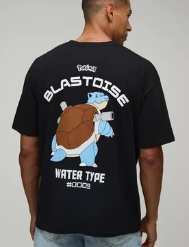 Men's Oversized Blastoise Pokemon License Print T-Shirt Black Size X-Small Black XS - boohooMAN - FashionsVida