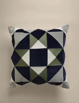 Pure Cotton Patchwork Cushion Cover Green Mix - M&S - FashionsVida