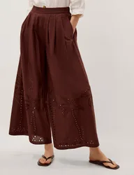 Pure Cotton Wide Leg Trousers Brown female