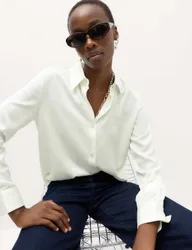 Satin Collared Button Through Shirt Ivory female