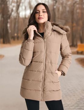 Giacca trapuntata con cappuccio - beige
