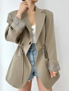 Casual Blazers Women Vintage Drawstring Waist Long Sleeve Outerwears Tailored Collar Coats Women Tops Office Lady Commuter Chic - Aliexpress - FashionsVida