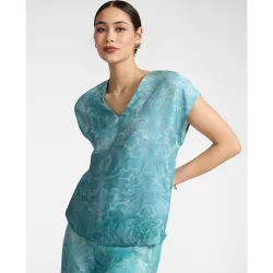 Blusa de mujer estampada ajuste regular con escote en v