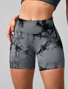 Pieza Pantalones cortos deportivos ajustados de cintura alta sin costuras y con efecto tie-dye para mujer - Shein - FashionsVida