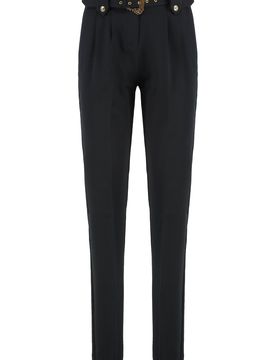 Stretch Viscose Trousers with Buckle Waist Belt