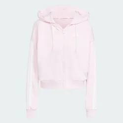 Felpa con cappuccio Essentials 3-Stripes French Terry Full-Zip XL Clear Pink / White