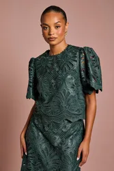 Women's Petite PU Short Sleeve Top in Emerald Size: 6 - Emerald - Size: 6