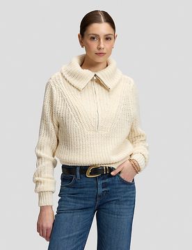 Relaxed Half Zip Knit Sweater Ecru Größe XL female