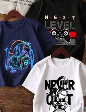 Piezas Camisetas de manga corta con cuello redondo y estampado gráfico popular para adolescentes varones, adecuadas para uso diario, escuela, ropa ur - Shein - FashionsVida