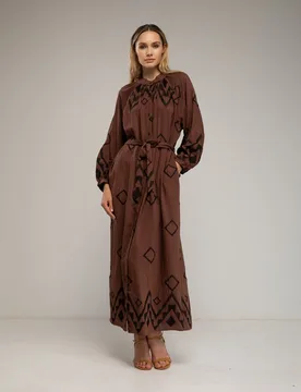 Vestido camisero con cuello mao y mangas amplias - Tantra - FashionsVida