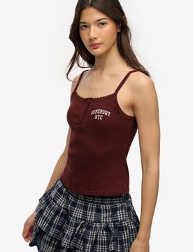 Superdry Damen Athletic Essentials Trägertop mit Knopfleiste und Stickerei Lila - Größe: 38